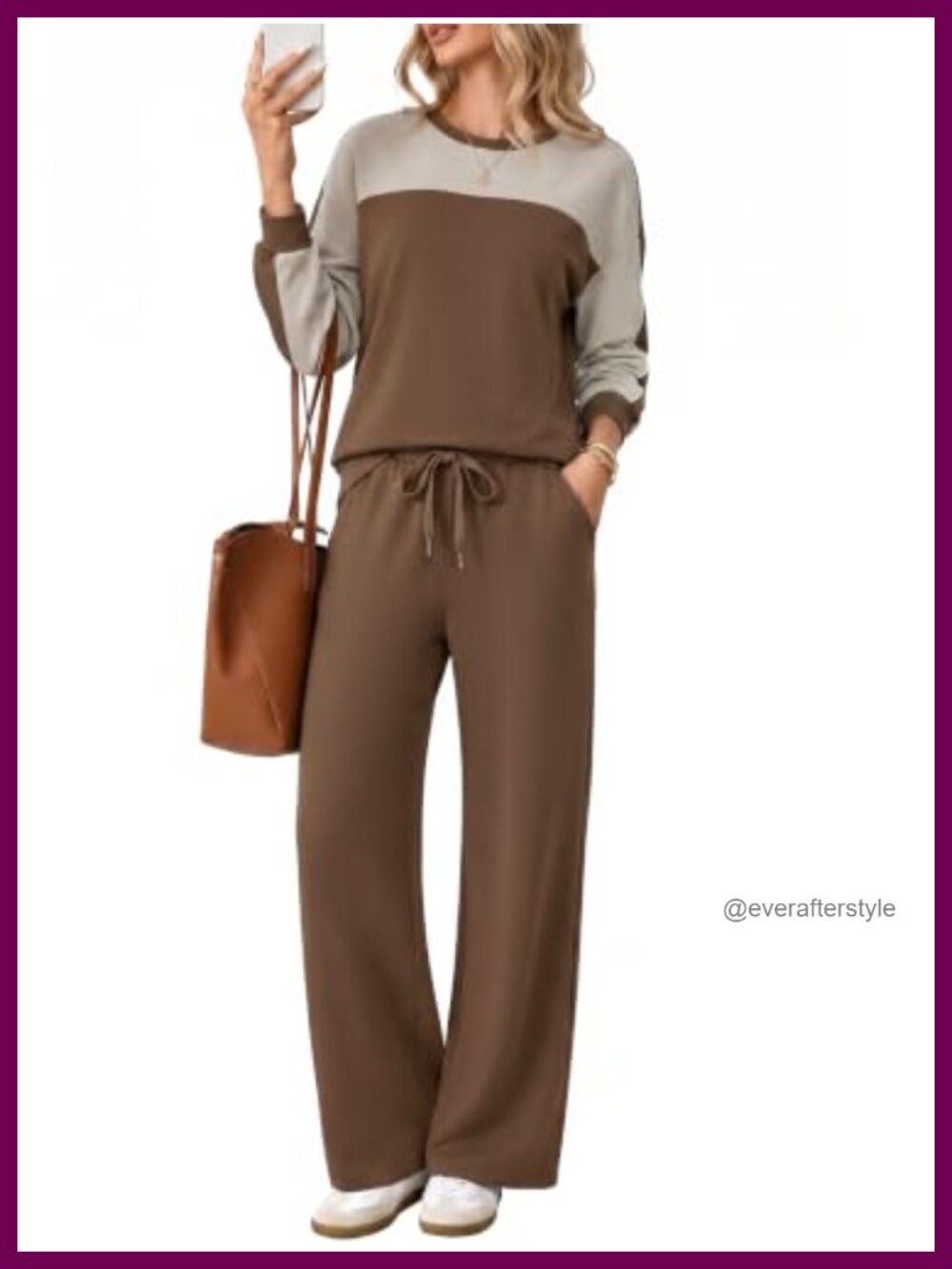 2 Piece Lounge Set Wide Leg Sweatsuit Crewneck Top Pants Casual Travel